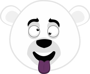 Vector illustration of the face of a cartoon polar bear with a crazy expression, crossed eyes and sticking out his tongue