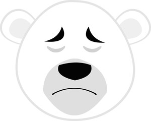 Vector illustration of a cartoon polar bear face with a sad expression