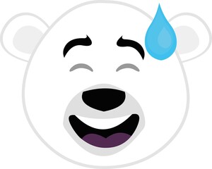 Vector illustration of the face of a cartoon polar bear with an embarrassed expression and a drop of sweat falling from his head

