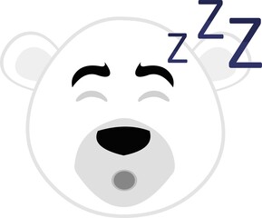 Vector illustration of the face of a cartoon polar bear sleeping