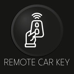 Remote car key minimal vector line icon on 3D button isolated on black background. Premium Vector.
