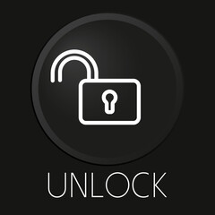 Unlock minimal vector line icon on 3D button isolated on black background. Premium Vector.