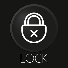 Lock minimal vector line icon on 3D button isolated on black background. Premium Vector.