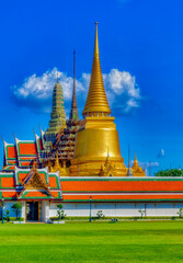 Golden coated template structures in Bangkok, Thailand.