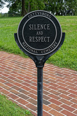 Silence and Respect sign at the Gettysburg National Cemetery - obrazy, fototapety, plakaty