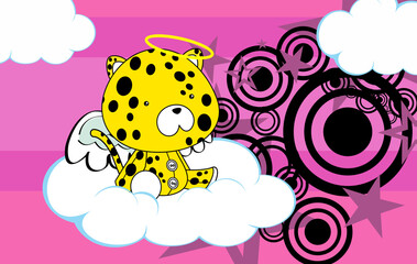 cute little angel baby leopard cartoon illustration background in vector format