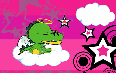 cute little angel baby crocodile cartoon illustration background in vector format
