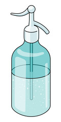 Doodle cartoon style sparkling carbonated water in a blue siphon bar tool. For card, stickers, posters, bar menu or cook book recipe.
