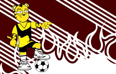 angry fitness tiger character cartoon soccer background in vector format