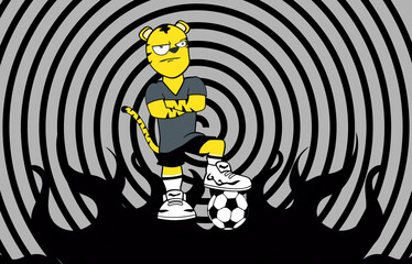 fitness tiger character cartoon soccer background in vector format