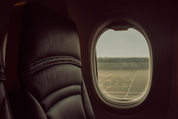 Naklejka premium View from inside the plane on the runway