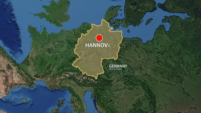 Designation of the borders of Germany on the map and the mark of the location of the city of Hannover