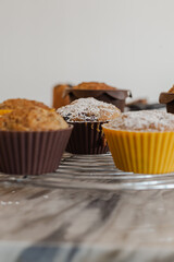 Blueberry muffin with fresh berries. Vegan muffin. Vertical photo