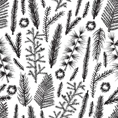 Seamless pattern Christmas tree hand drawn fir