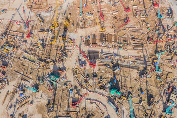 29 feb 2020 - Kowloon, Hong Kong : Massive construction site with crane and machine in Kai Tak Area. previous location of the Hong Kong Airport, Kowloon, Hong Kong, Daytime