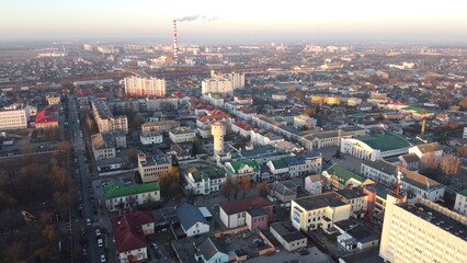 Panoramic aerial view of Baranovichi cityscape with buildings and streets, Belarus