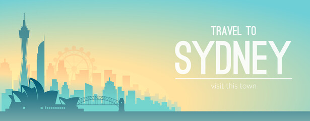 Sydney, Australia famous city view color banner.