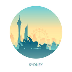 Obraz premium Sydney, Australia famous city view color label.