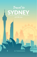 Sydney, Australia famous city view color poster. - obrazy, fototapety, plakaty
