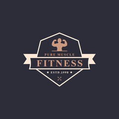 Vintage Retro Badge Fitness Center and Sport Gym Logos typographic with Sport Equipment Signs and Silhouettes