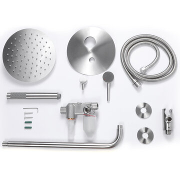 Object shooting. Built-in shower system. Photo of a complete set. Details for assembling a shower faucet. It is easy and simple to install your own home appliance.