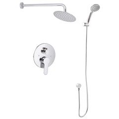 Object shooting. Built-in shower system. Photo of a complete set. Details for assembling a shower faucet. It is easy and simple to install your own home appliance.