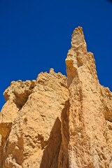 Bryce Canyon National Park, Utah. Giant natural amphitheaters, hoodoos, delicate and colorful pinnacles, red, orange, and white colors of rocks