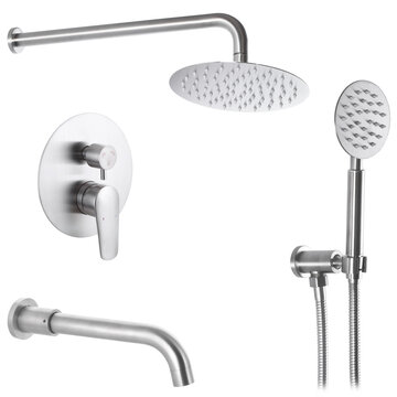 Object shooting. Built-in shower system. Photo of a complete set. Details for assembling a shower faucet. It is easy and simple to install your own home appliance.