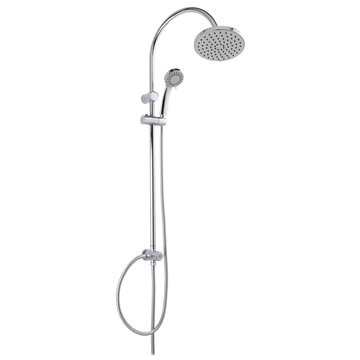 Photo of a shower column on a white background. Bathroom design. Elements in the interior. Water procedures increase the general tone of the body, they are also necessary for daily human hygiene.