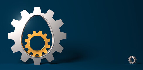 Easter greeting card or banner with symbolic egg-shaped gears. 3d render congratulatory template for a construction, engineering or maintenance company.