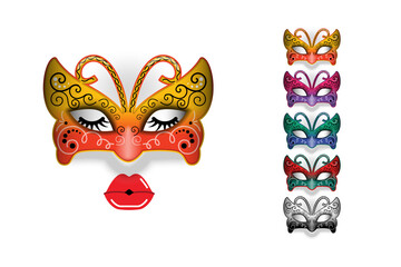 Masquerade party masks. Carnival masks. For poster, placard, wallpaper, backdrop and web site. Vector illustration.