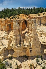Bryce Canyon National Park, Utah. Giant natural amphitheaters, hoodoos, delicate and colorful pinnacles, red, orange, and white colors of rocks