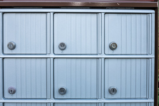 A six door metal community mail box.