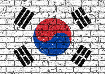レンガの壁に描かれた韓国国旗（太極旗）のベクター素材