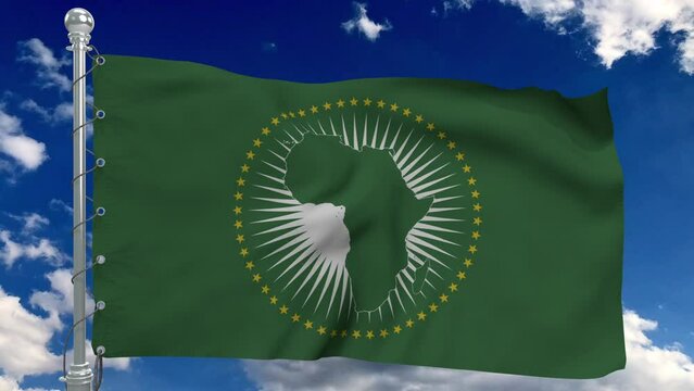 African Union flag, flag fluttering like in the wind
