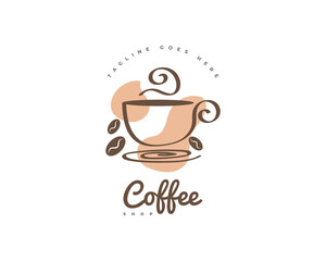 Elegant and Minimalist Coffee Shop Logo Design. Cafe Logo or Brand with Line Style