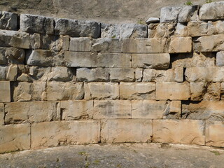 Internal stone wall of the ancient tomb of Minyas in Orchomenus, Boeotia, Greece