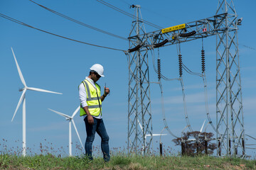 Alternative Power or Renewable Energy Technology Project Development Concept, Engineer standing...