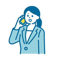 A woman in a suit talking on a smartphone