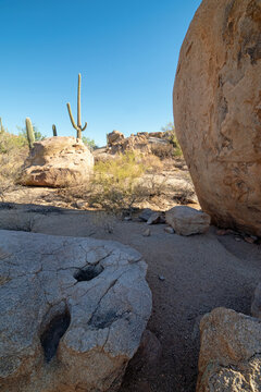 Native american grinding stones in the sonoran desert