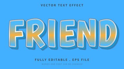Obraz premium 3d Gradient Blue Word Friend Fully Editable Text Effect Template