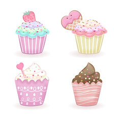 Set of Cupcake, watercolor illustration