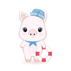 Cute Little Pig sailor and swim ring