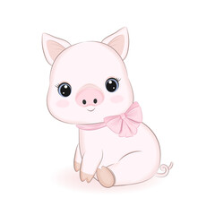 Obraz na płótnie Canvas Cute Little Pig, cartoon illustration