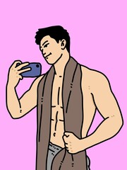 Fototapeta premium cute man cartoon on pink background