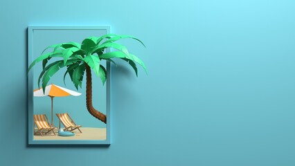 Summer Background with beach accessories. 3d rendering