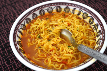 INSTANT READY TO EAT NOODLES AS A BREAKFAST IN HILLY VILLAGE