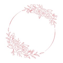 手描きの薔薇の丸フレーム/ Hand-Drawn Rose Circle Frame, Wreath, Great for Invitation, Message Card