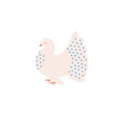 A pigeon bird on a white background. In cartoon style, simple shapes. Silhouette of a bird.