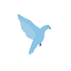 A pigeon bird on a white background. In cartoon style, simple shapes. Silhouette of a bird.